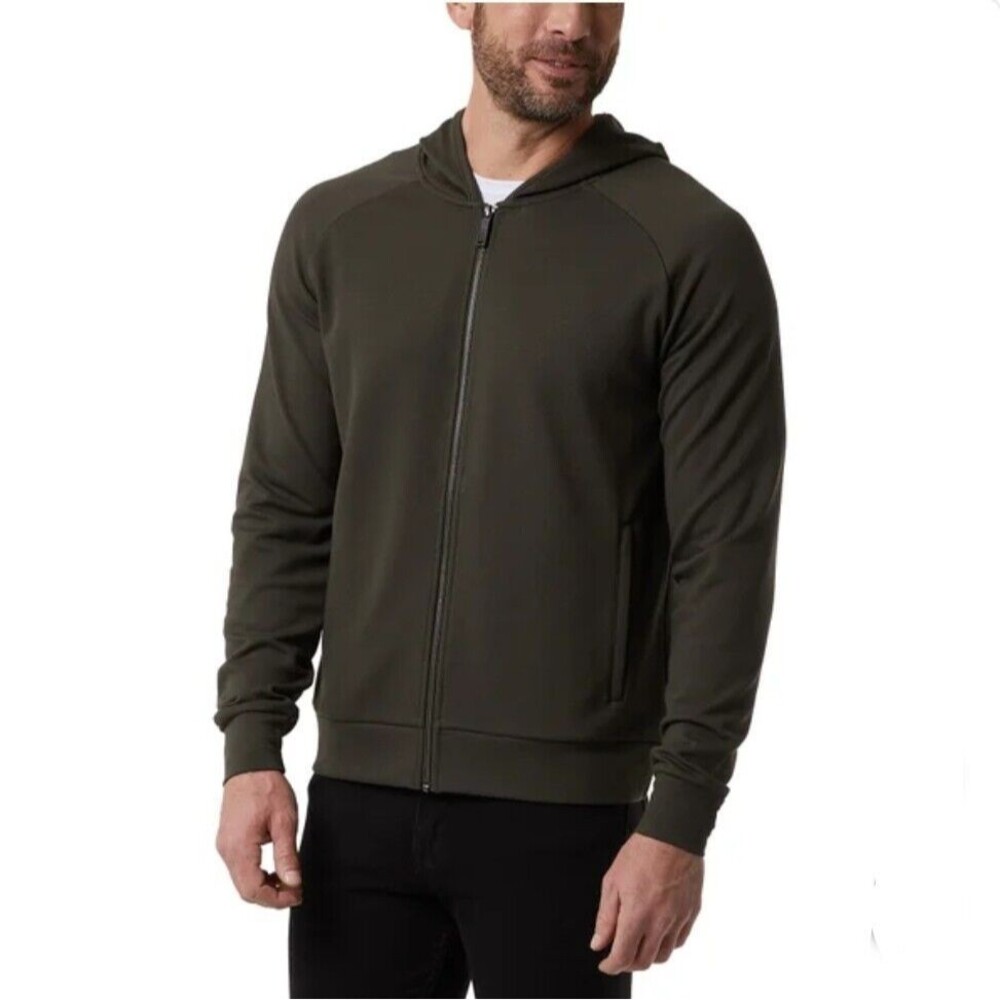 32 Degrees Mens M Full Zip Stretch Hoodie Midweight Textured Jacket Pocket Green